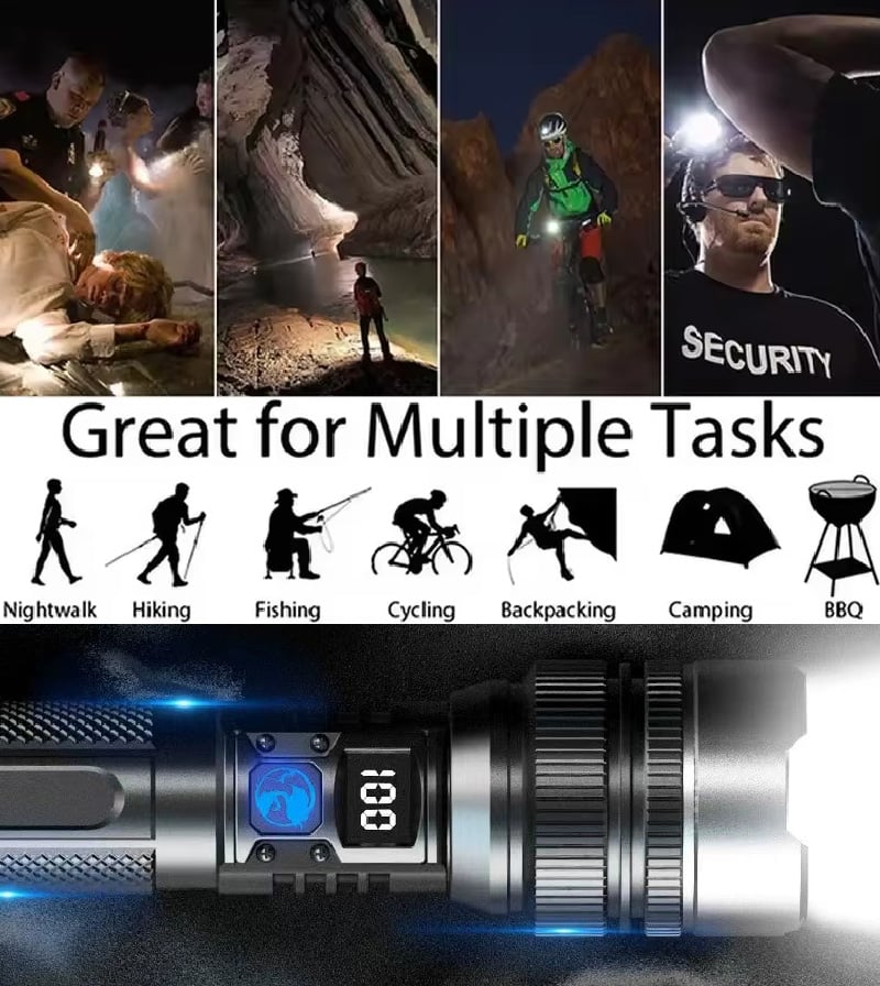 Survival LED flashlight 2025 - As bright as a lightsaber with power bank function