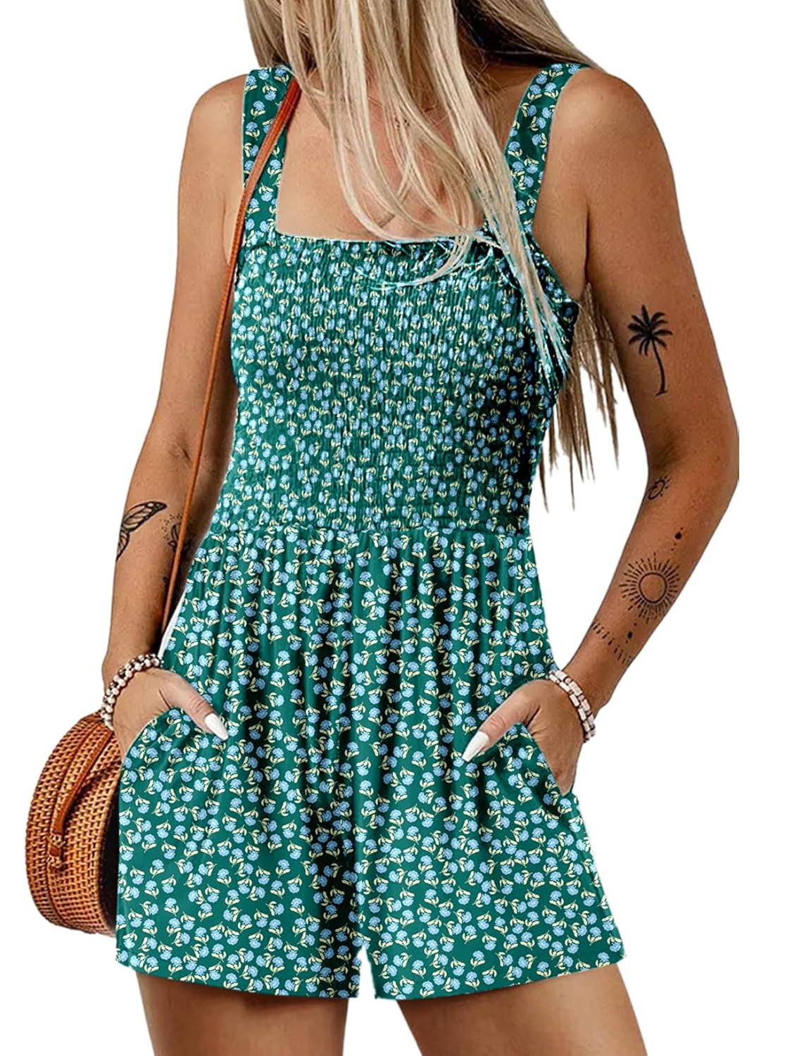 Summer Romper: Ladies Sleeveless Square Neck Summer Romper