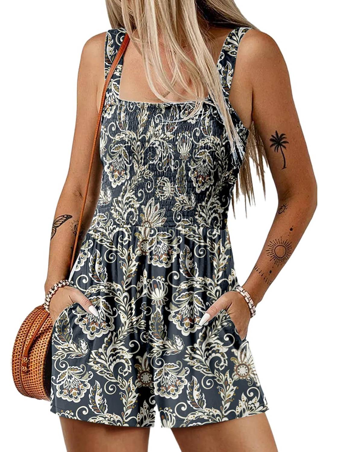 Summer Romper: Ladies Sleeveless Square Neck Summer Romper