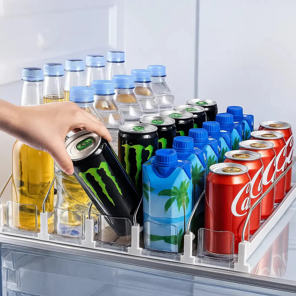 Organizer™ - Drink Storage with Eject Mechanism - For Refrigerator & Storage Rack