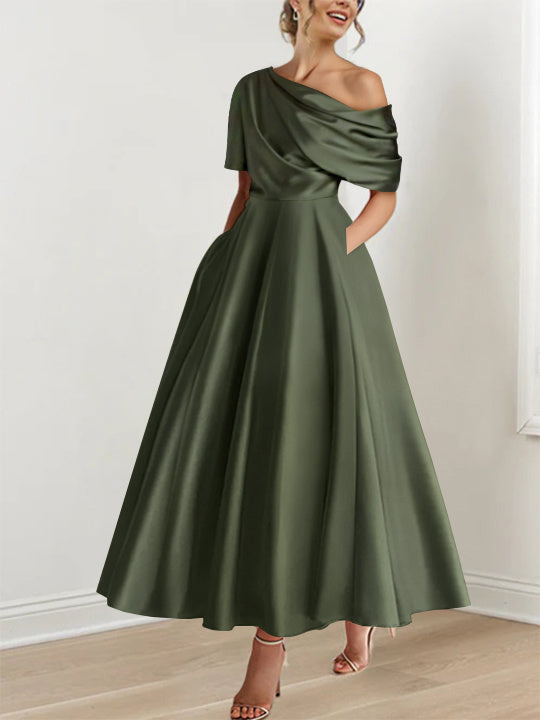 A-Line/Princess One-shoulder Half Sleeve Ankle-Length