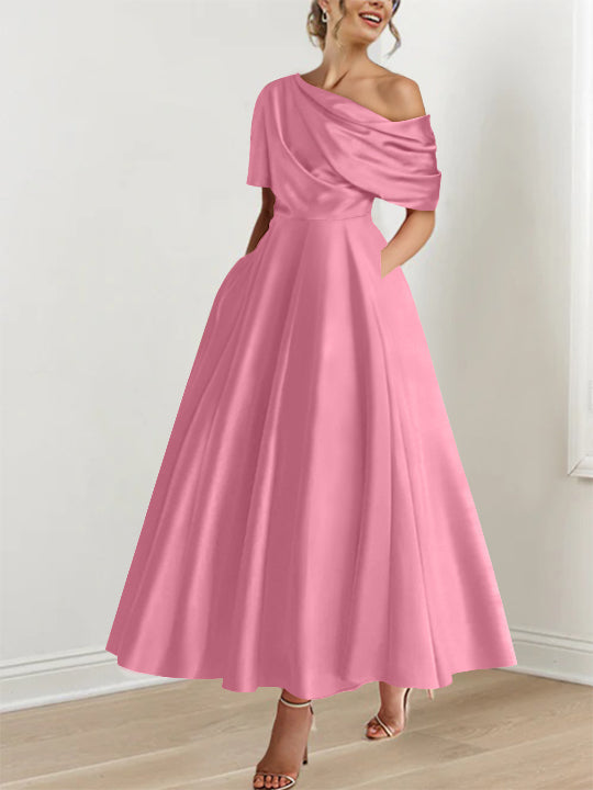 A-Line/Princess One-shoulder Half Sleeve Ankle-Length