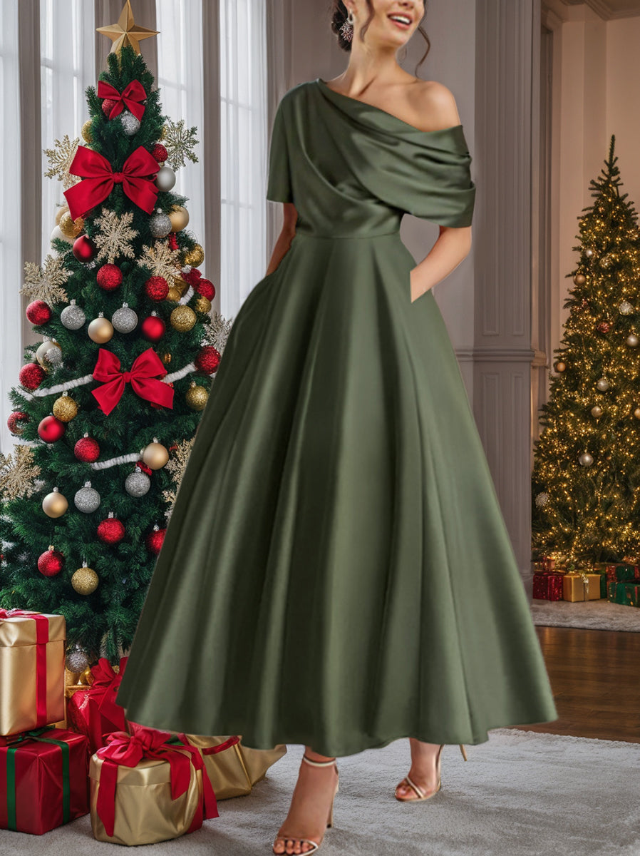 A-Line/Princess One-shoulder Half Sleeve Ankle-Length