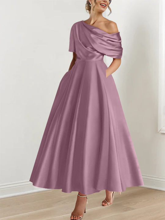 A-Line/Princess One-shoulder Half Sleeve Ankle-Length