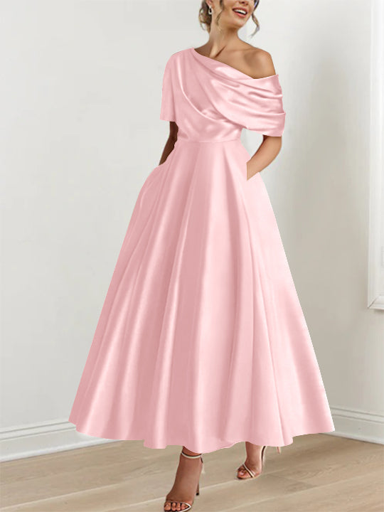 A-Line/Princess One-shoulder Half Sleeve Ankle-Length
