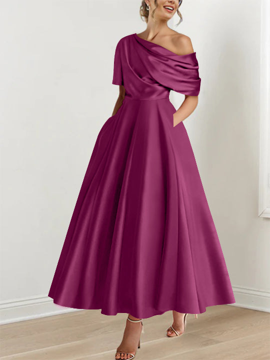 A-Line/Princess One-shoulder Half Sleeve Ankle-Length