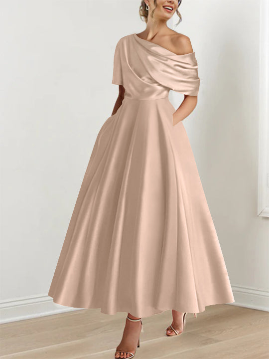 A-Line/Princess One-shoulder Half Sleeve Ankle-Length