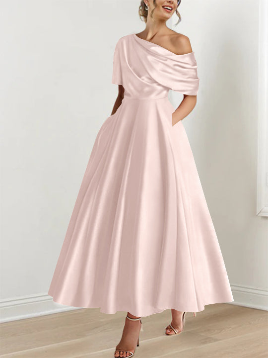 A-Line/Princess One-shoulder Half Sleeve Ankle-Length