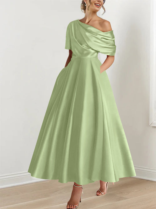 A-Line/Princess One-shoulder Half Sleeve Ankle-Length