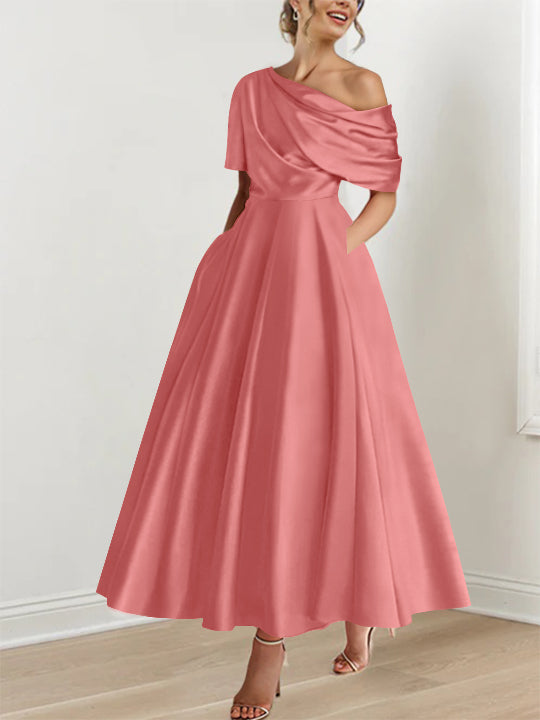 A-Line/Princess One-shoulder Half Sleeve Ankle-Length