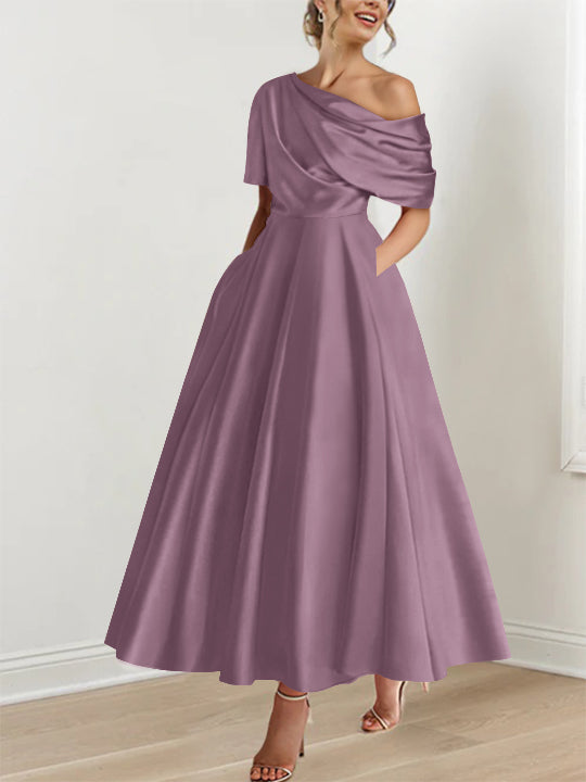 A-Line/Princess One-shoulder Half Sleeve Ankle-Length