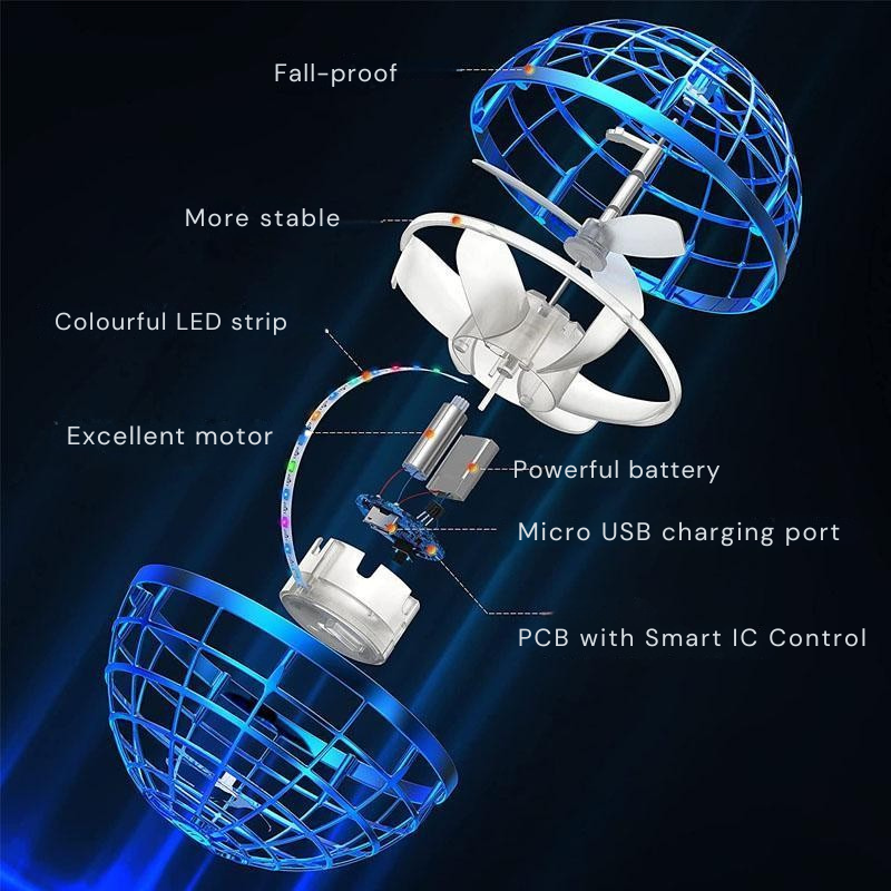 Flying luminous ball for fun and interactive games