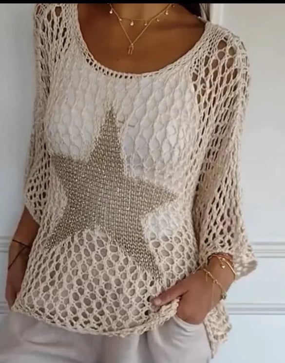 Five-Star Round Neck Hollow Crochet Tops | Occasion Fashion Style
