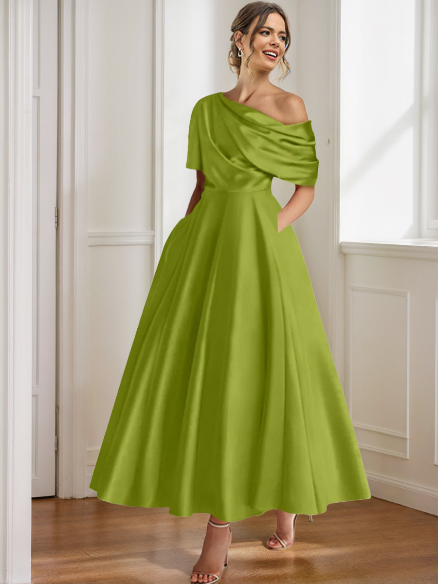 A-Line/Princess One-shoulder Half Sleeve Ankle-Length