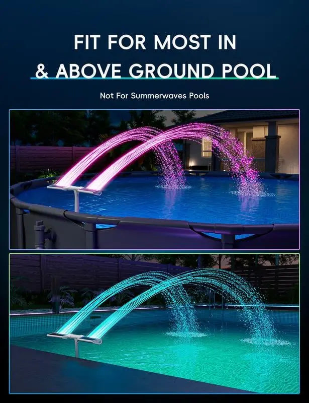 Solar Pool Fountain with LED & Double Spray Arch – For Nighttime Pool Magic