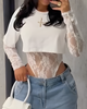 Lace Bodysuit T-Shirt Two-Piece Set