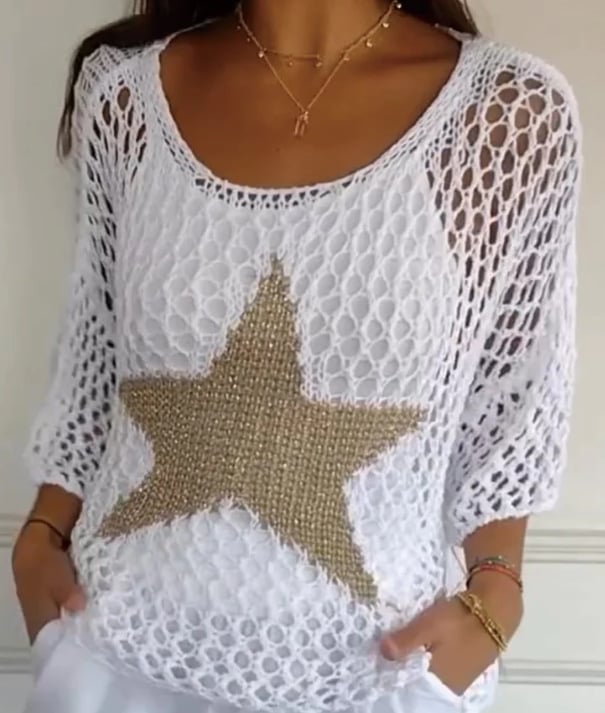 Five-Star Round Neck Hollow Crochet Tops | Occasion Fashion Style
