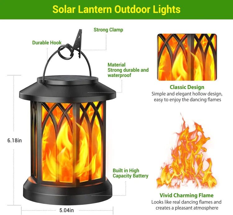 🔥 Improved Flickering Solar Lantern – Waterproof Outdoor Lighting