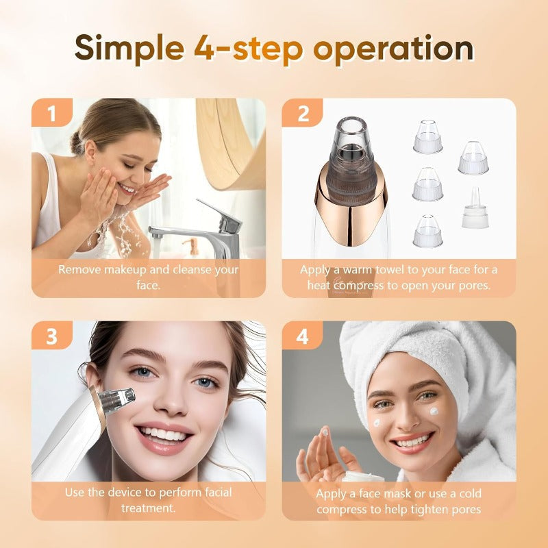 Rechargeable Pore Vacuum Cleaner - 6-in-1 Blackhead Remover with Smart Display and Suction Device