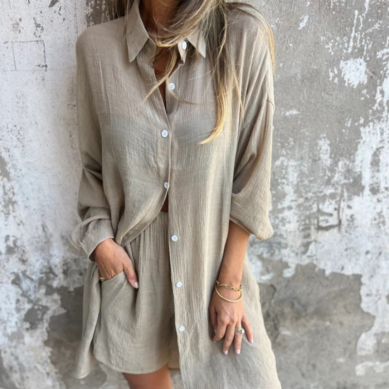Women's 2-piece casual sportswear,Women's long sleeve shirt and shorts two-piece set