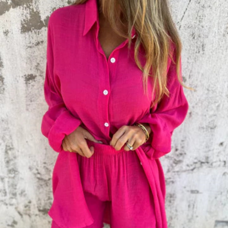 Women's 2-piece casual sportswear,Women's long sleeve shirt and shorts two-piece set