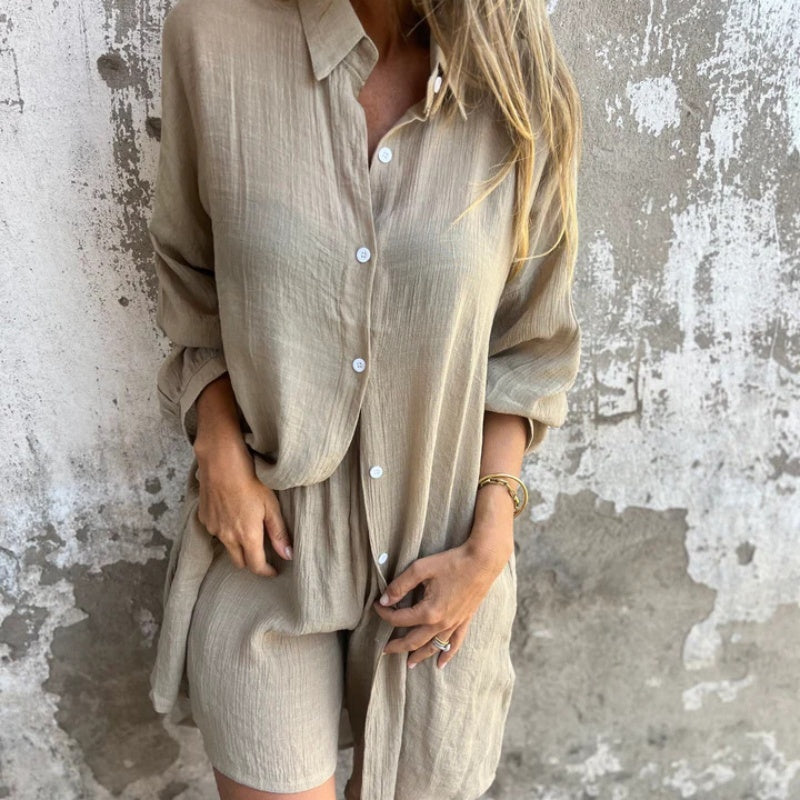 Women's 2-piece casual sportswear,Women's long sleeve shirt and shorts two-piece set
