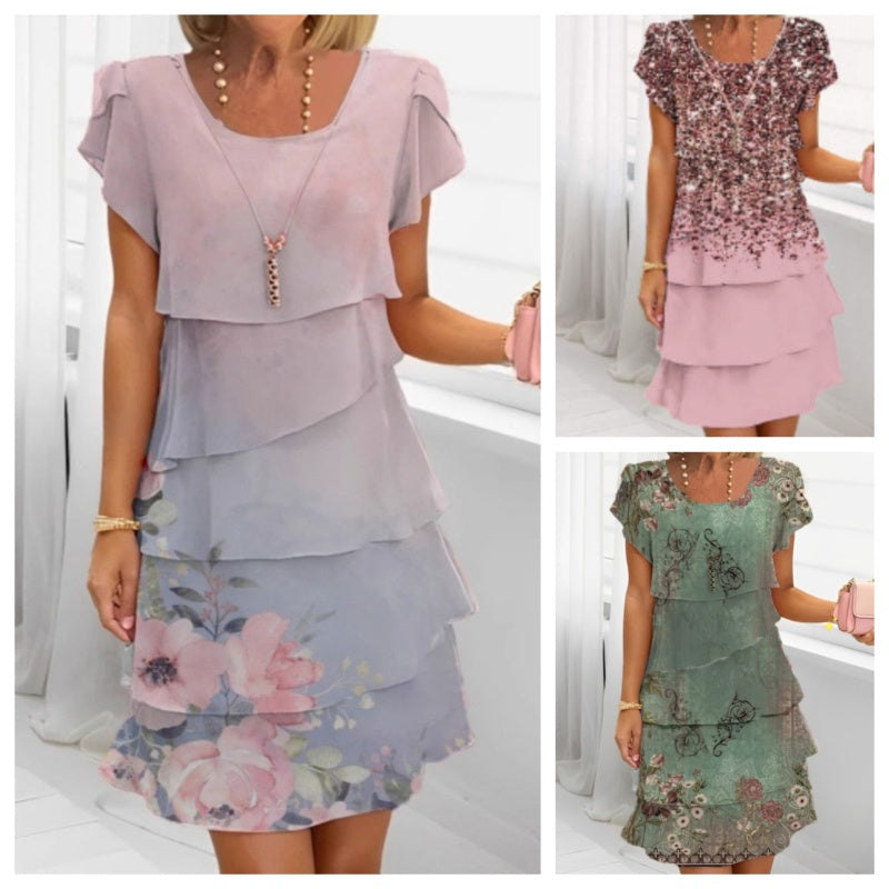 Women's summer dresses with floral print and round neck