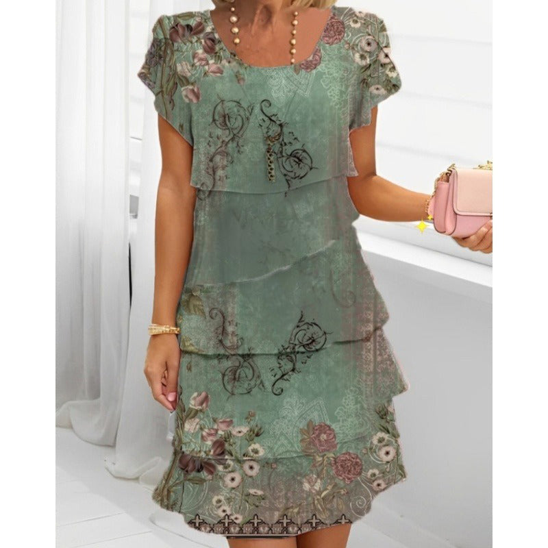 Women's summer dresses with floral print and round neck